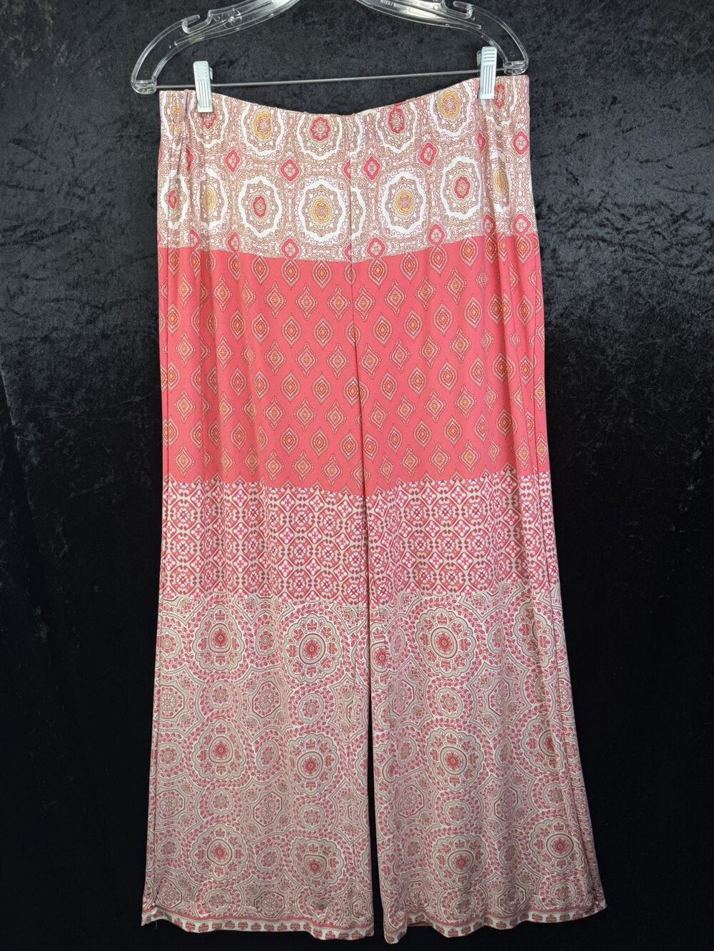 Chico’s Women’s Coral/White Wide Leg Palazzo Pants Sz 2 US M 12 Flowy Comfort